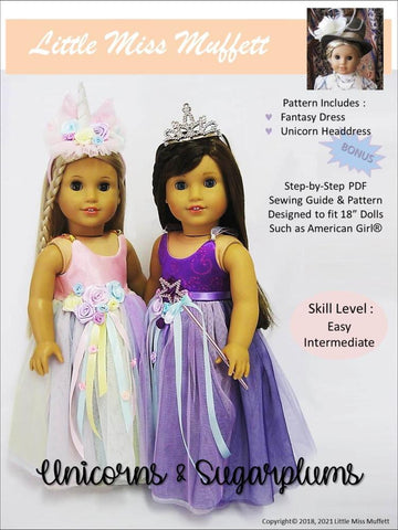 Little Miss Muffett 18 Inch Modern Unicorns & Sugarplums 18" Doll Clothes Pattern Pixie Faire