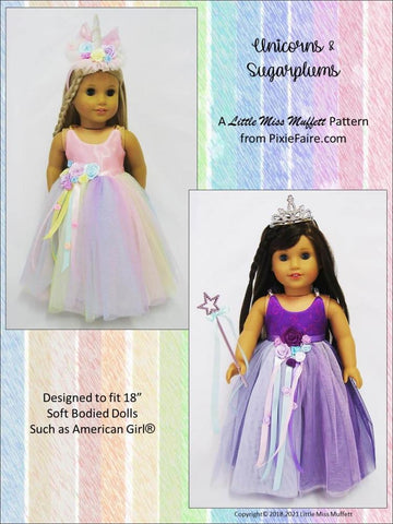 Little Miss Muffett 18 Inch Modern Unicorns & Sugarplums 18" Doll Clothes Pattern Pixie Faire