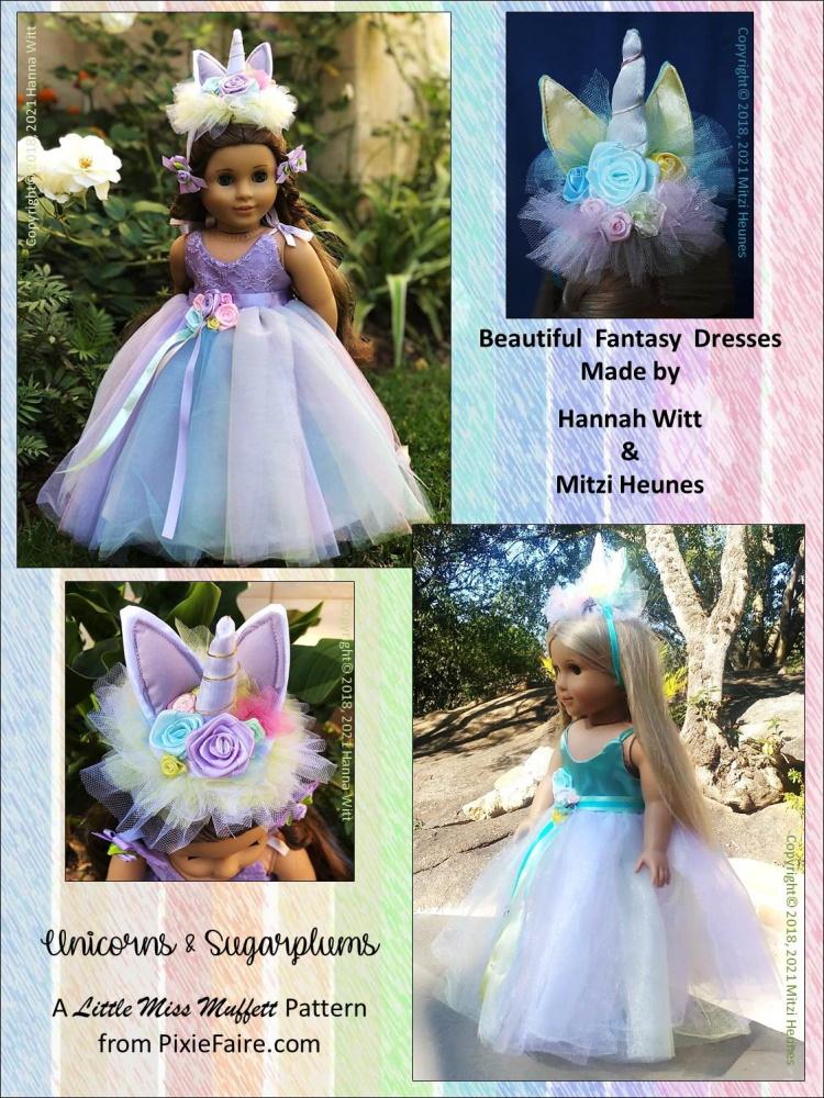 Little Miss Muffett Unicorns Sugarplums Doll Clothes Pattern 18 inch American Girl Dolls