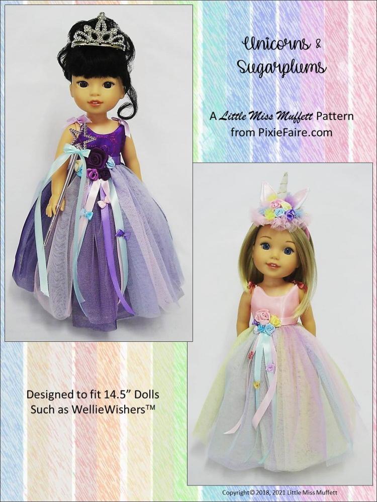Little Miss Muffett WellieWishers Unicorns & Sugarplums 14.5" Doll Clothes Pattern Pixie Faire
