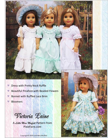 Little Miss Muffett 18 Inch Historical Victoria Laine 18" Doll Clothes Pattern Pixie Faire