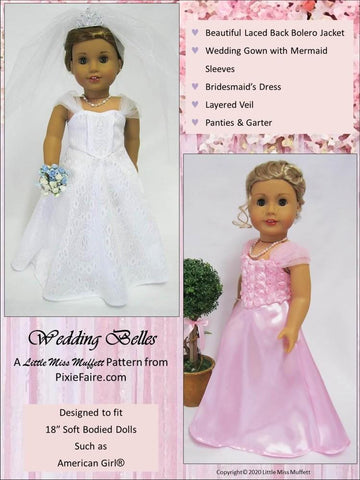 Little Miss Muffett 18 Inch Modern Wedding Belles 18" Doll Clothes Pattern Pixie Faire