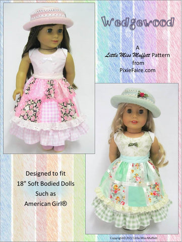 Little Miss Muffett 18 Inch Modern Wedgewood Dress and Hat Pattern for 18" Dolls Pixie Faire