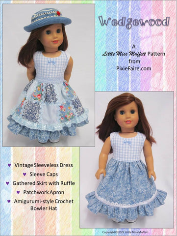 Little Miss Muffett 18 Inch Modern Wedgewood Dress and Hat Pattern for 18" Dolls Pixie Faire