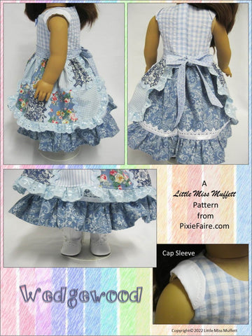 Little Miss Muffett 18 Inch Modern Wedgewood Dress and Hat Pattern for 18" Dolls Pixie Faire