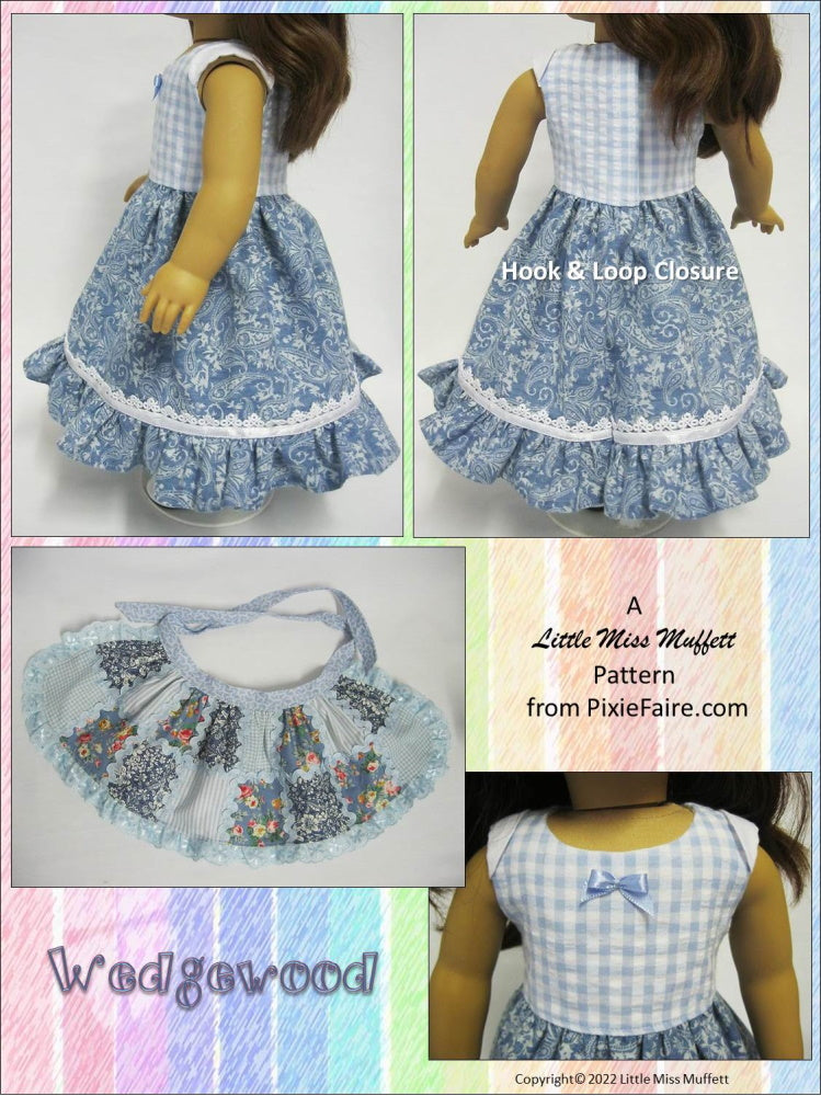 Little Miss Muffett 18 Inch Modern Wedgewood Dress and Hat Pattern for 18" Dolls Pixie Faire