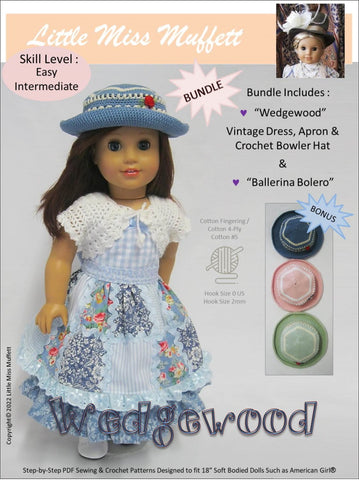 Little Miss Muffett 18 Inch Modern Wedgewood and Ballerina Bolero Bundle Pattern for 18" Dolls Pixie Faire