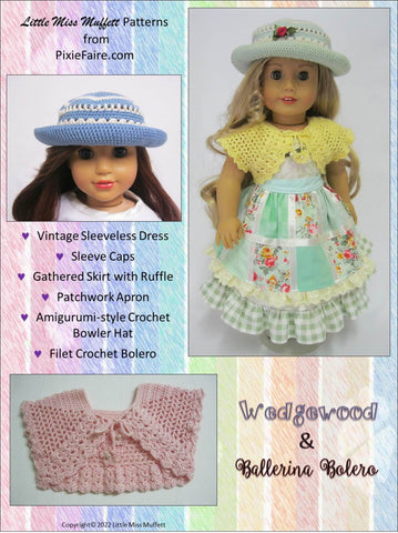 Little Miss Muffett 18 Inch Modern Wedgewood and Ballerina Bolero Bundle Pattern for 18" Dolls Pixie Faire
