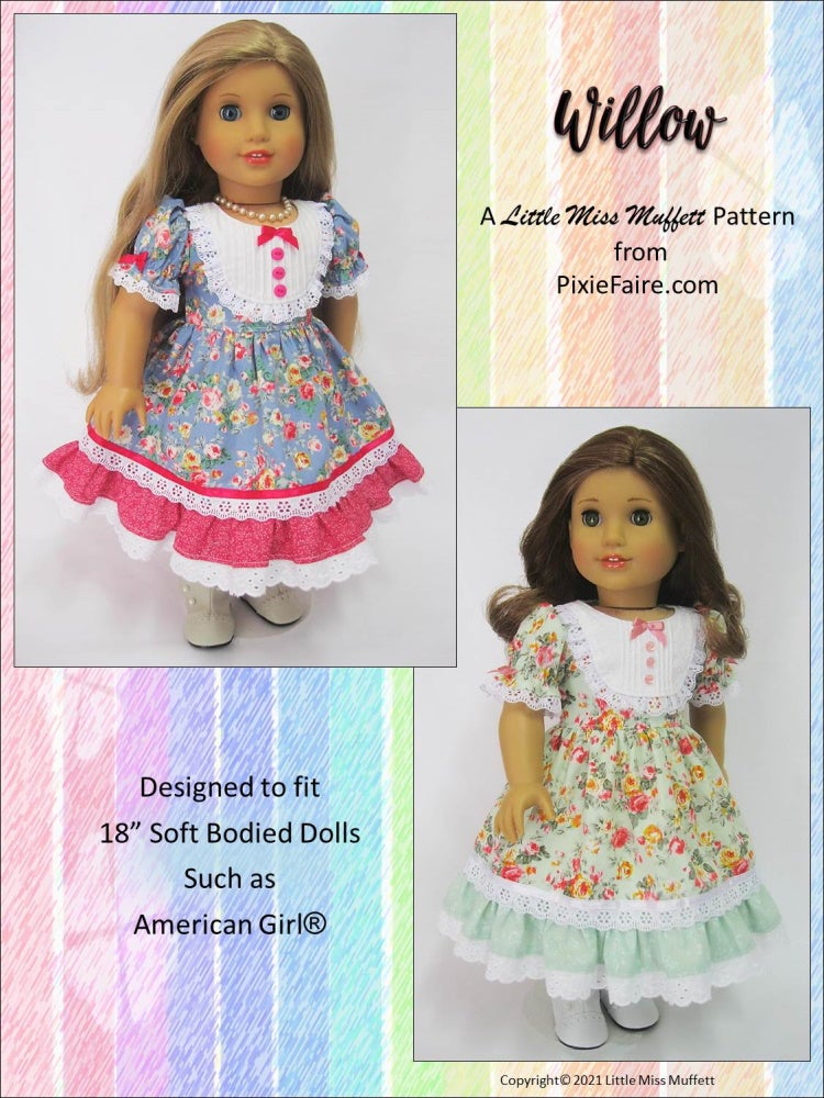 Little Miss Muffett 18 Inch Historical Willow 18" Doll Clothes Pattern Pixie Faire