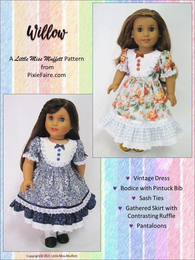 Little Miss Muffett 18 Inch Historical Willow 18" Doll Clothes Pattern Pixie Faire