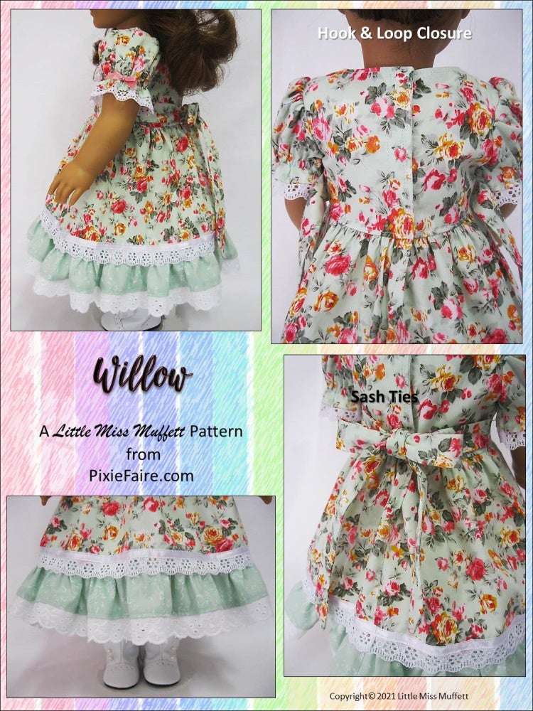 Little Miss Muffett 18 Inch Historical Willow 18" Doll Clothes Pattern Pixie Faire