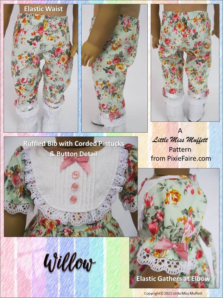 Little Miss Muffett 18 Inch Historical Willow 18" Doll Clothes Pattern Pixie Faire