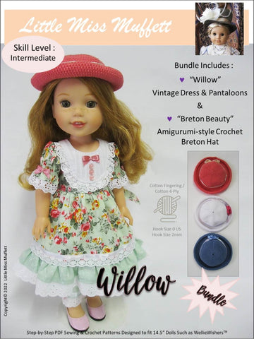 Little Miss Muffett WellieWishers Willow and Breton Beauty Bundle 14.5" Doll Clothes Pattern Pixie Faire