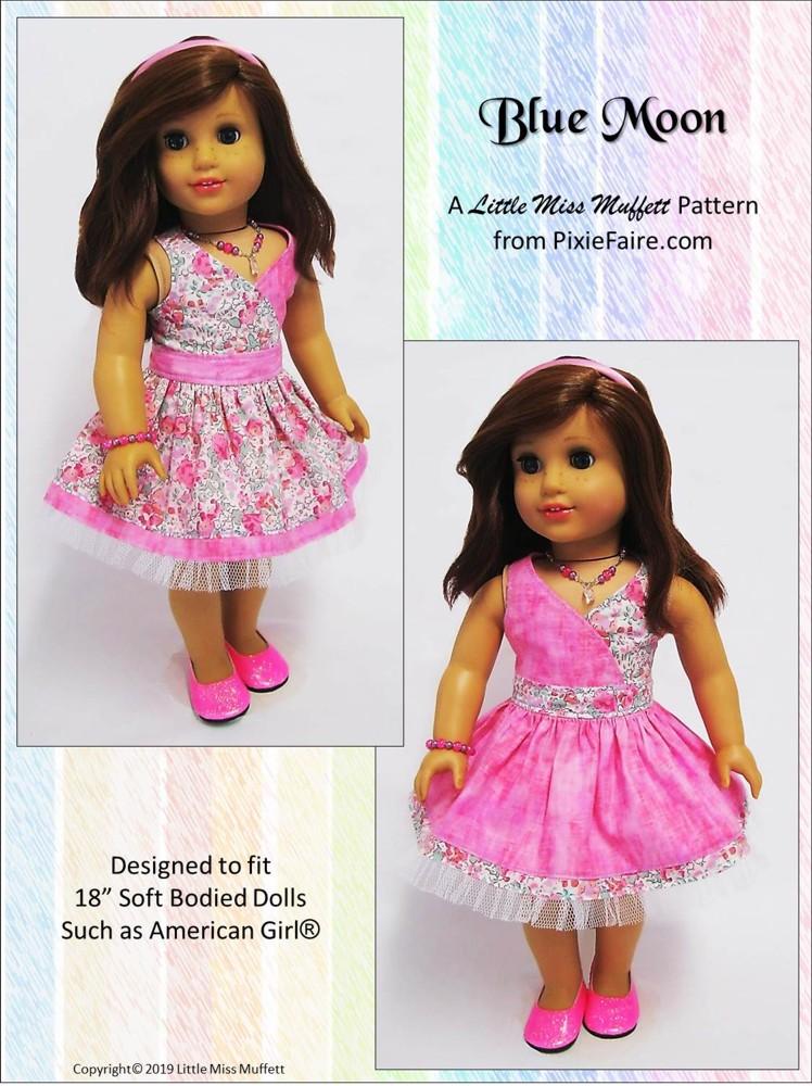 Little Miss Muffett 18 Inch Modern Blue Moon Halter Dress 18" Doll Clothes Pattern Pixie Faire
