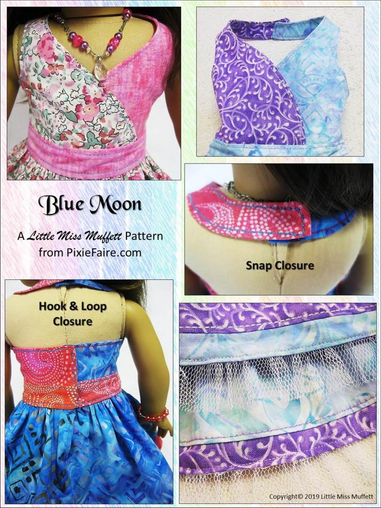 Little Miss Muffett 18 Inch Modern Blue Moon Halter Dress 18" Doll Clothes Pattern Pixie Faire