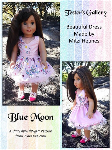 Little Miss Muffett 18 Inch Modern Blue Moon Halter Dress 18" Doll Clothes Pattern Pixie Faire
