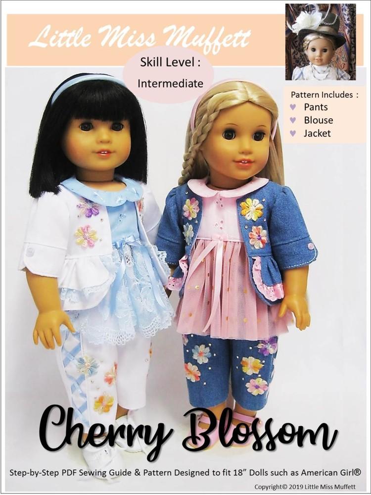Little Miss Muffett 18 Inch Modern Cherry Blossom 18" Doll Clothes Pattern Pixie Faire