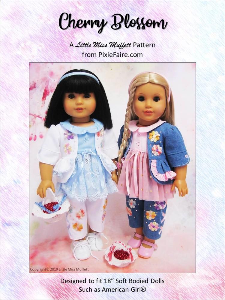 Little Miss Muffett 18 Inch Modern Cherry Blossom 18" Doll Clothes Pattern Pixie Faire