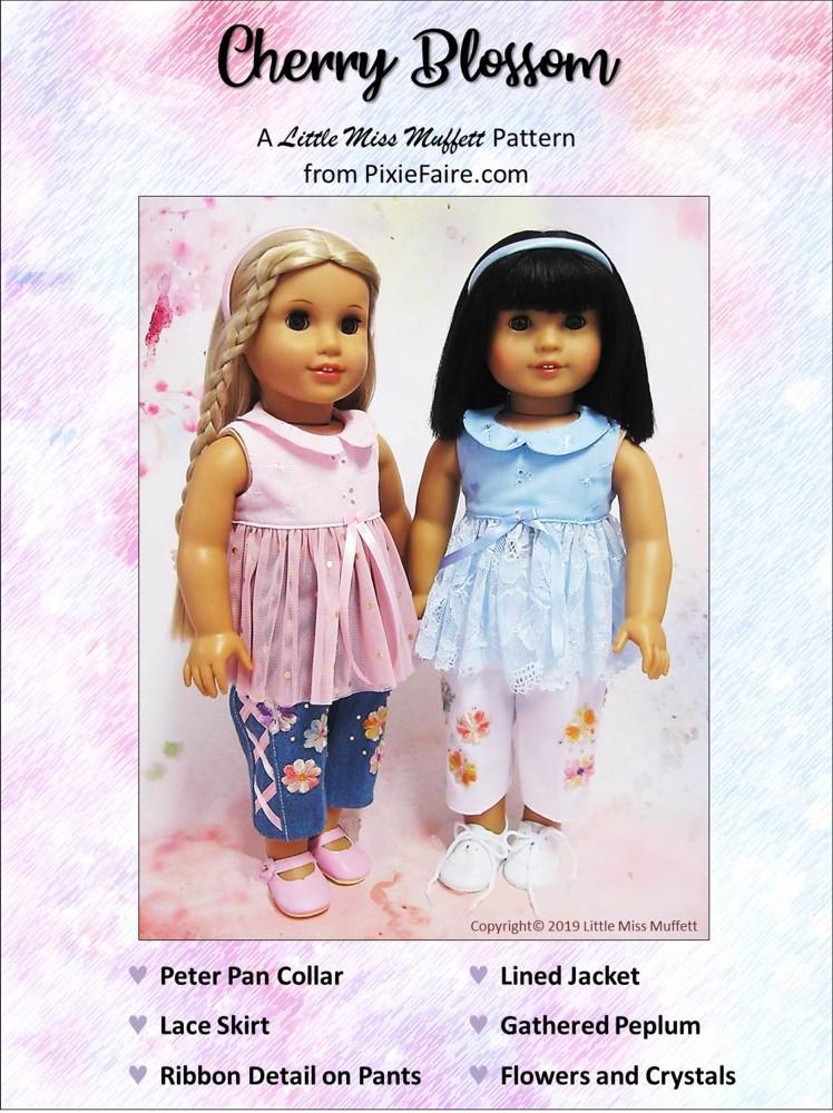 Little Miss Muffett 18 Inch Modern Cherry Blossom 18" Doll Clothes Pattern Pixie Faire