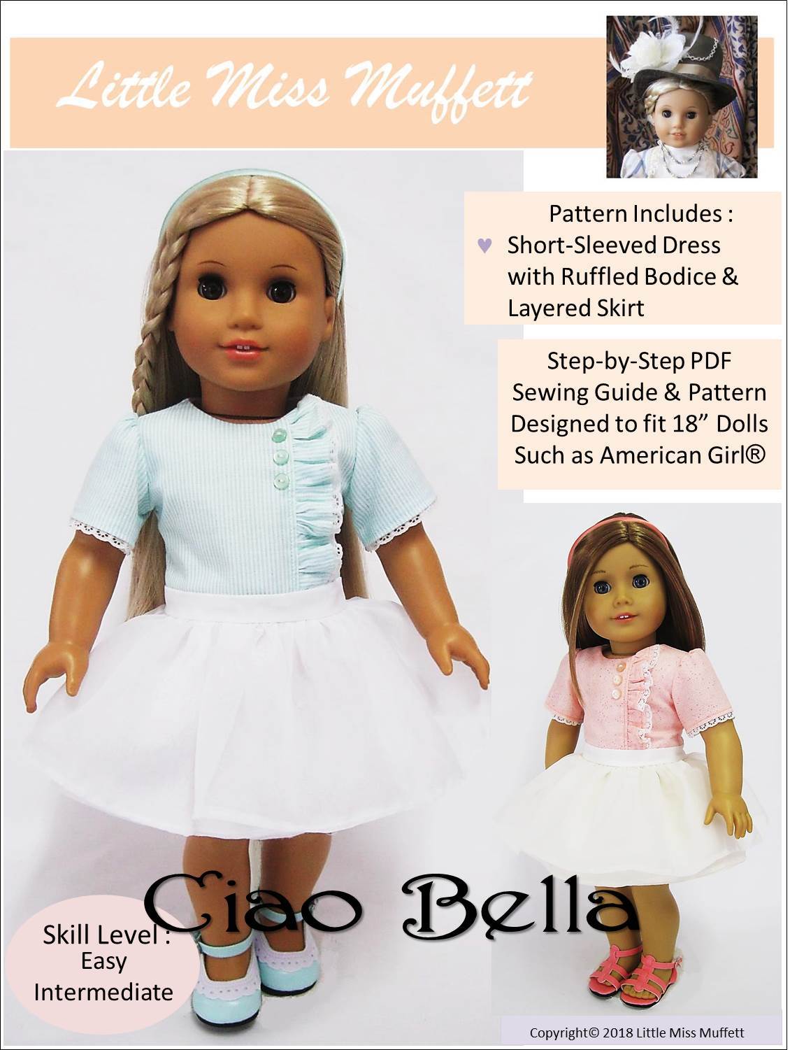 Little Miss Muffett 18 Inch Modern Ciao Bella 18" Doll Clothes Pattern Pixie Faire