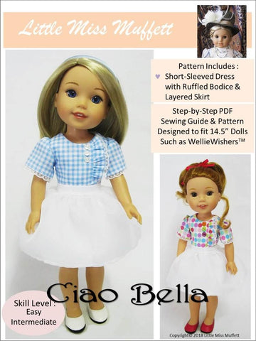 Little Miss Muffett WellieWishers Ciao Bella 14.5" Doll Clothes Pattern Pixie Faire