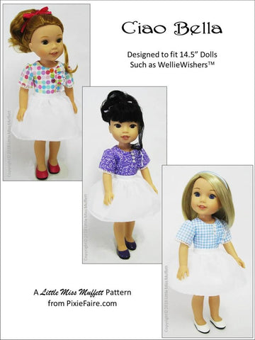 Little Miss Muffett WellieWishers Ciao Bella 14.5" Doll Clothes Pattern Pixie Faire