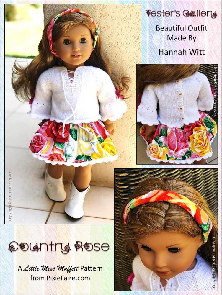 Little Miss Muffett Knitting Country Rose Dress Knitting and Sewing 18" Doll Clothes Pattern Pixie Faire