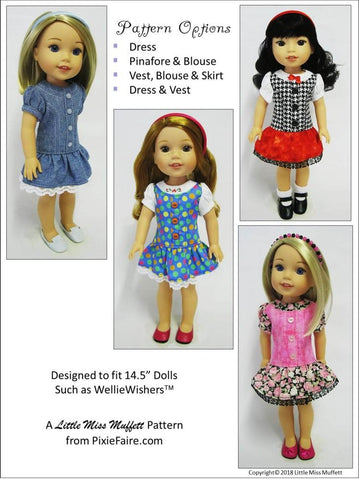 Little Miss Muffett WellieWishers Girl Next Door 14.5" Doll Clothes Pattern Pixie Faire