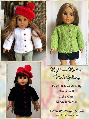 Little Miss Muffett Knitting Highland Heather Jacket and Tam 18" Doll Knitting Pattern Pixie Faire