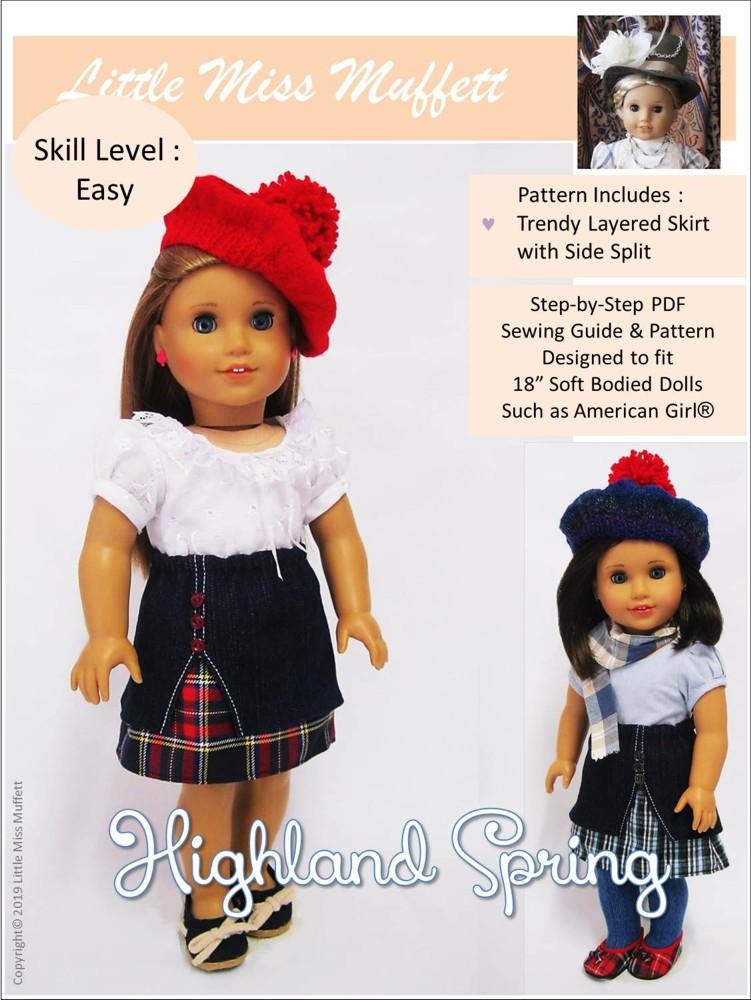 Little Miss Muffett 18 Inch Modern Highland Spring Skirt 18" Doll Clothes Pattern Pixie Faire