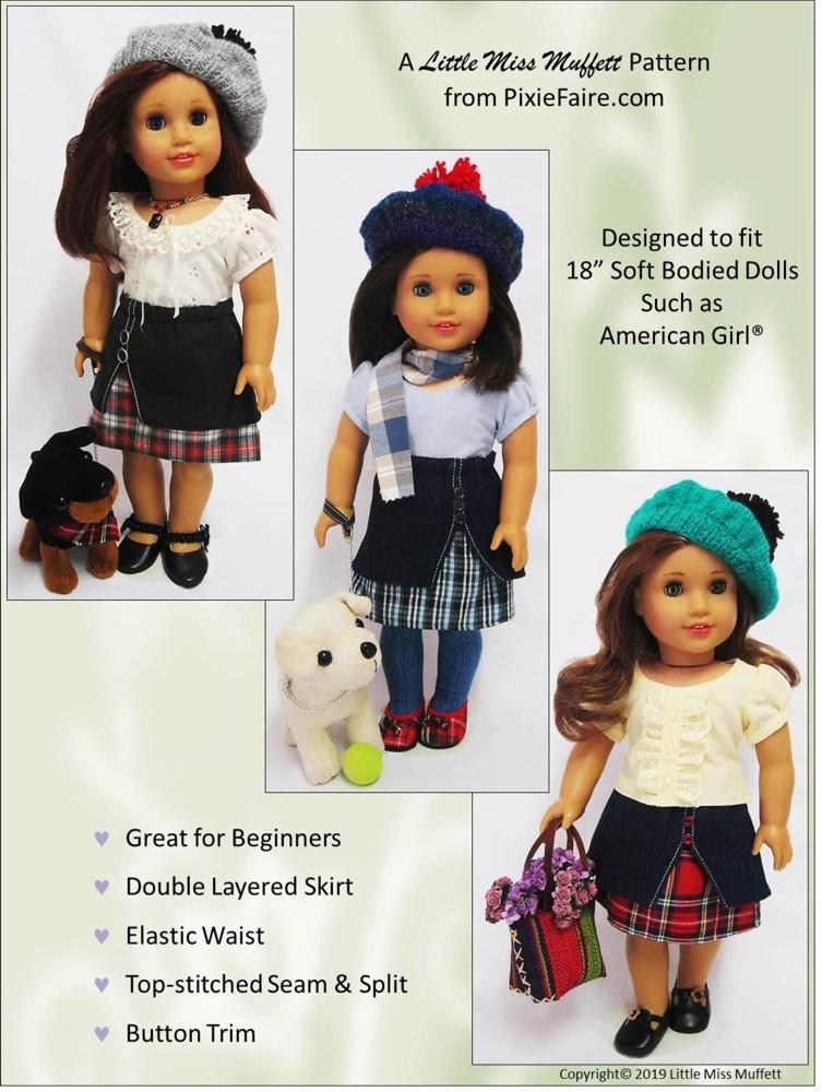 Little Miss Muffett 18 Inch Modern Highland Spring Skirt 18" Doll Clothes Pattern Pixie Faire