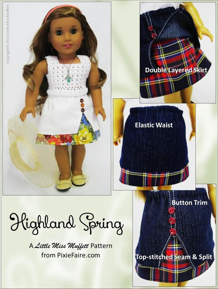 Little Miss Muffett 18 Inch Modern Highland Spring Skirt 18" Doll Clothes Pattern Pixie Faire