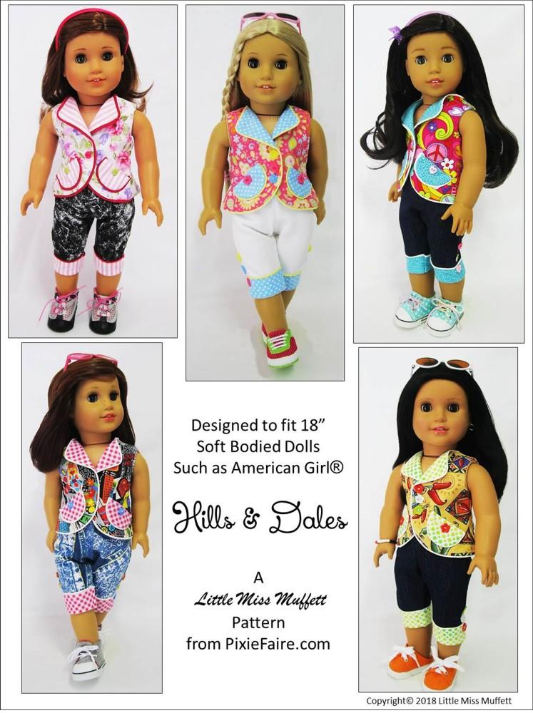 Little Miss Muffett 18 Inch Modern Hills & Dales 18" Doll Clothes Pattern Pixie Faire