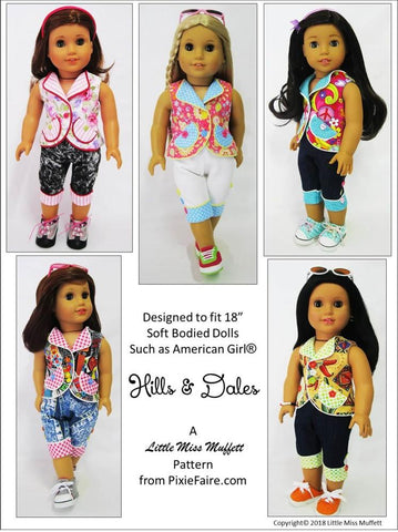 Little Miss Muffett 18 Inch Modern Hills & Dales 18" Doll Clothes Pattern Pixie Faire