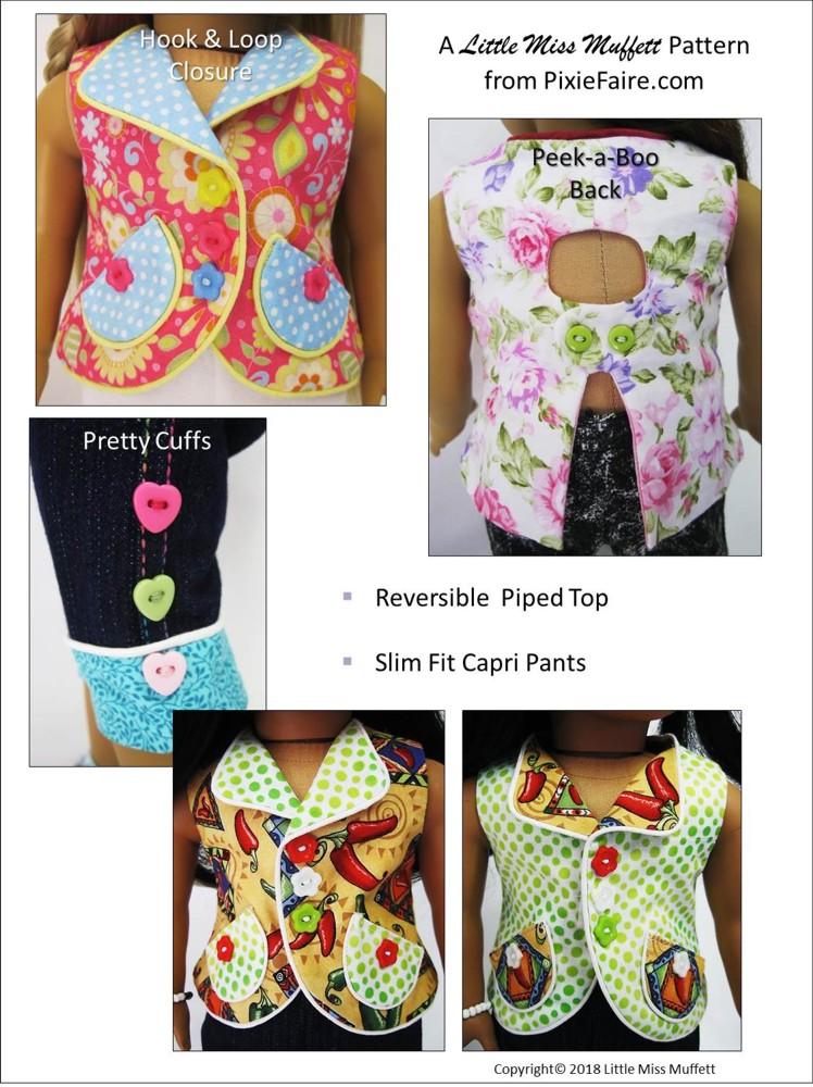 Little Miss Muffett 18 Inch Modern Hills & Dales 18" Doll Clothes Pattern Pixie Faire