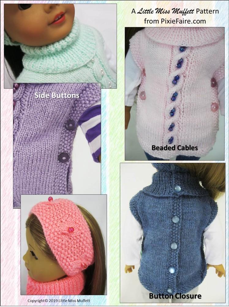 Little Miss Muffett Knitting Pearly Poncho 18" Doll Knitting Pattern Pixie Faire