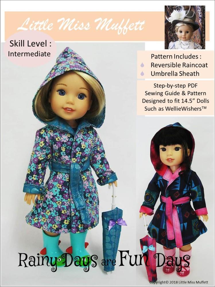 Little Miss Muffett WellieWishers Rainy Days Are Fun Days 14.5" Doll Clothes Pattern Pixie Faire