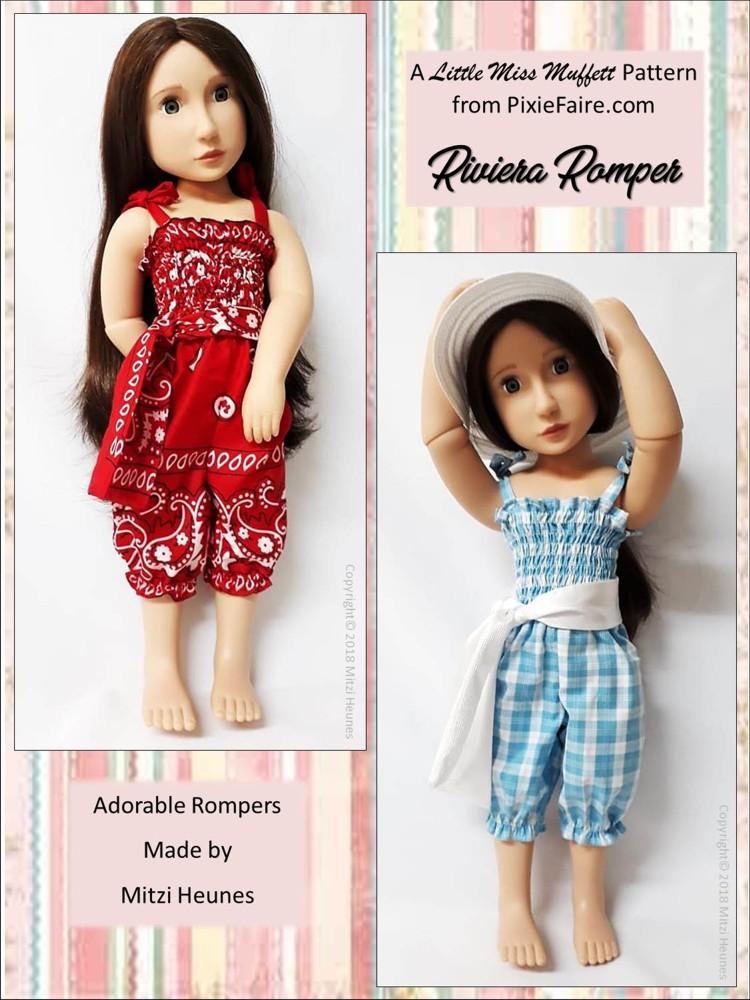 Little Miss Muffett A Girl For All Time Riviera Romper Pattern for AGAT Dolls Pixie Faire