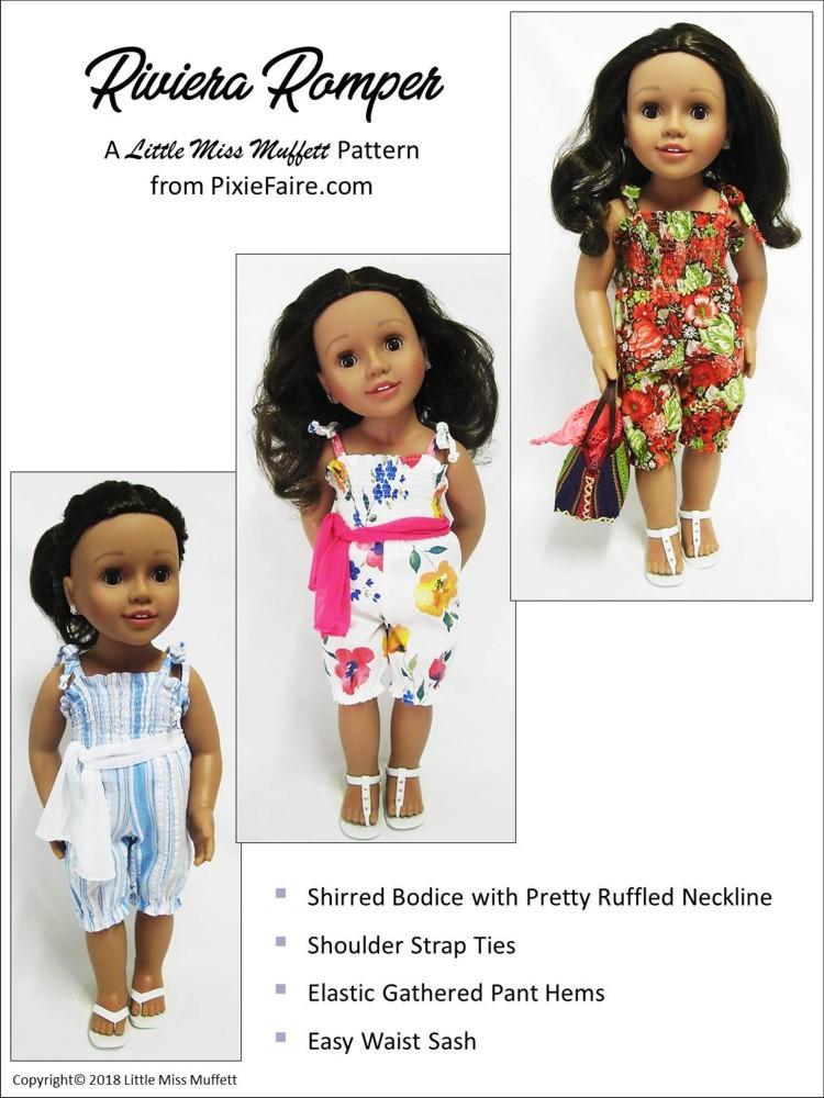 Little Miss Muffett 18 Inch Modern Riviera Romper Pattern For 18 to 20 Inch Dolls Pixie Faire