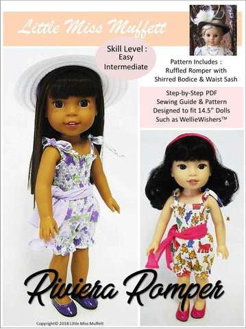 Little Miss Muffett WellieWishers Riviera Romper 14.5" Doll Clothes Pattern Pixie Faire