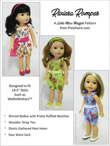 Little Miss Muffett WellieWishers Riviera Romper 14.5" Doll Clothes Pattern Pixie Faire