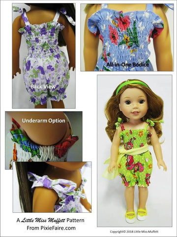 Little Miss Muffett WellieWishers Riviera Romper 14.5" Doll Clothes Pattern Pixie Faire