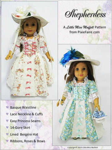 Little Miss Muffett 18 Inch Historical Shepherdess 18" Doll Clothes Pattern Pixie Faire