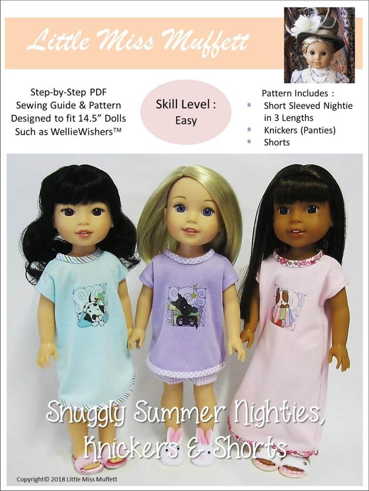 Little Miss Muffett WellieWishers Snuggly Summer Nighties, Knickers & Shorts 14.5" Doll Clothes Pattern Pixie Faire
