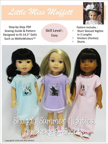 Little Miss Muffett WellieWishers Snuggly Summer Nighties, Knickers & Shorts 14.5" Doll Clothes Pattern Pixie Faire