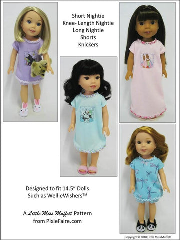 Little Miss Muffett WellieWishers Snuggly Summer Nighties, Knickers & Shorts 14.5" Doll Clothes Pattern Pixie Faire