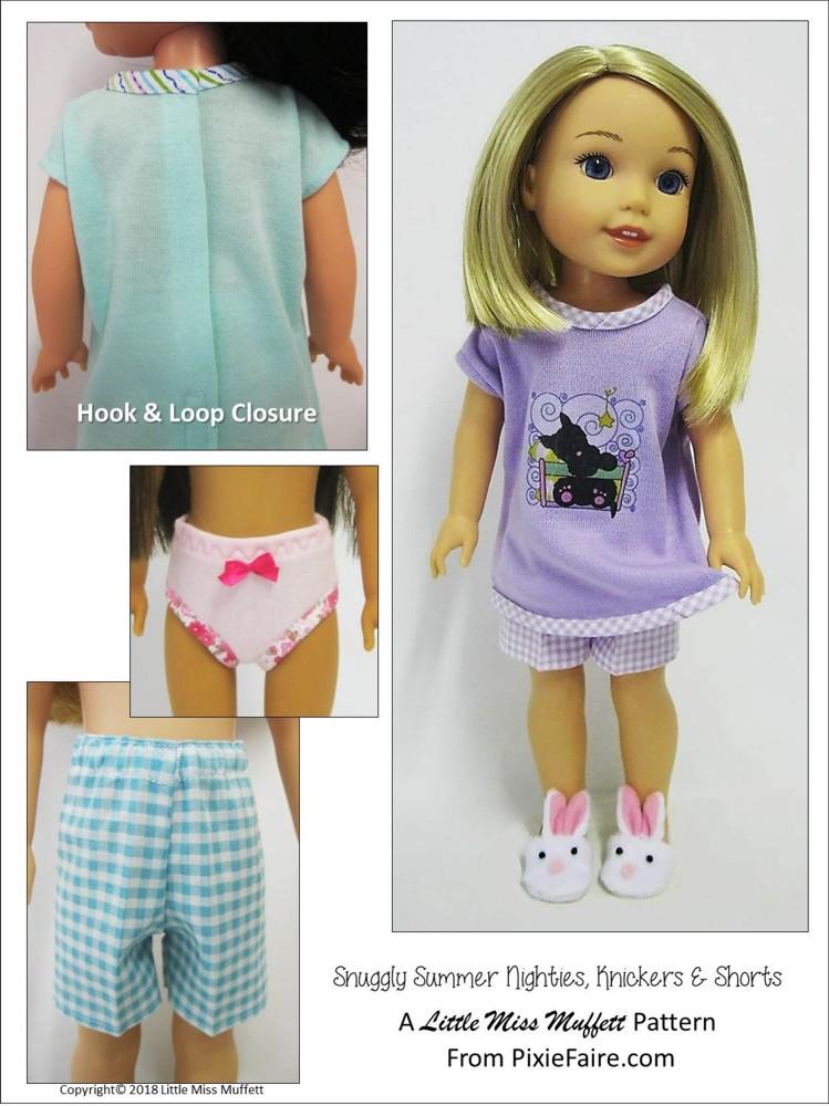 Little Miss Muffett WellieWishers Snuggly Summer Nighties, Knickers & Shorts 14.5" Doll Clothes Pattern Pixie Faire