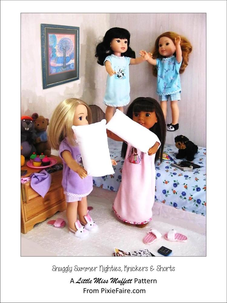 Little Miss Muffett WellieWishers Snuggly Summer Nighties, Knickers & Shorts 14.5" Doll Clothes Pattern Pixie Faire