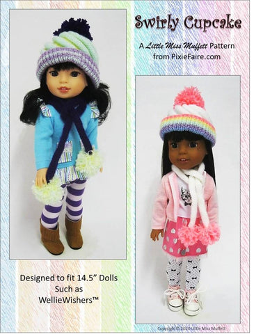 Little Miss Muffett WellieWishers Swirly Cupcake Beanie 14.5" Doll Clothes Knitting Pattern Pixie Faire