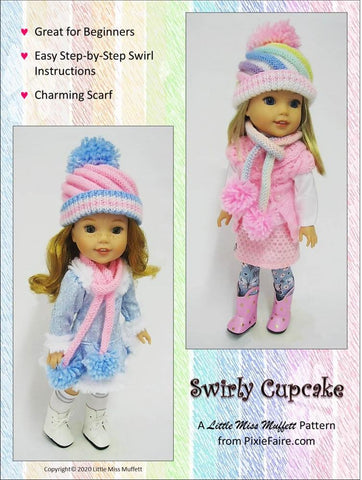 Little Miss Muffett WellieWishers Swirly Cupcake Beanie 14.5" Doll Clothes Knitting Pattern Pixie Faire